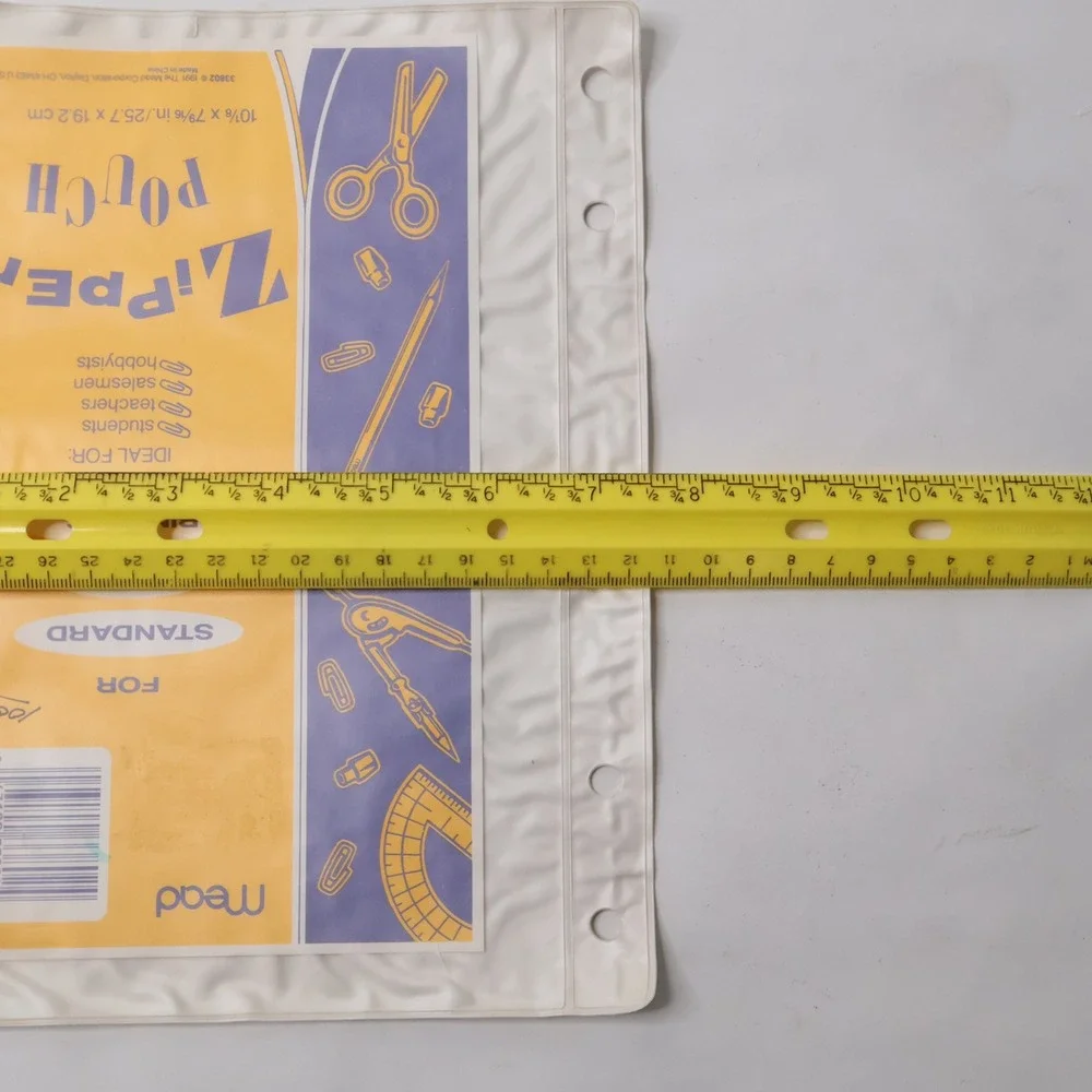 NEW VTG‎ 90s Mead Plastic White Zip Pouch Pencil Case for Binder Clear Front NOS